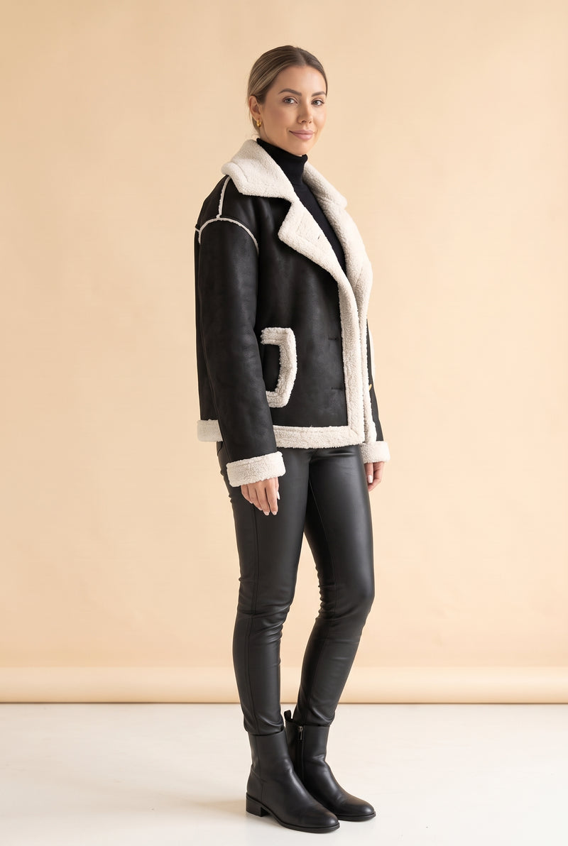 Black Suede Buttoned Jacket with Pockets – photo 2