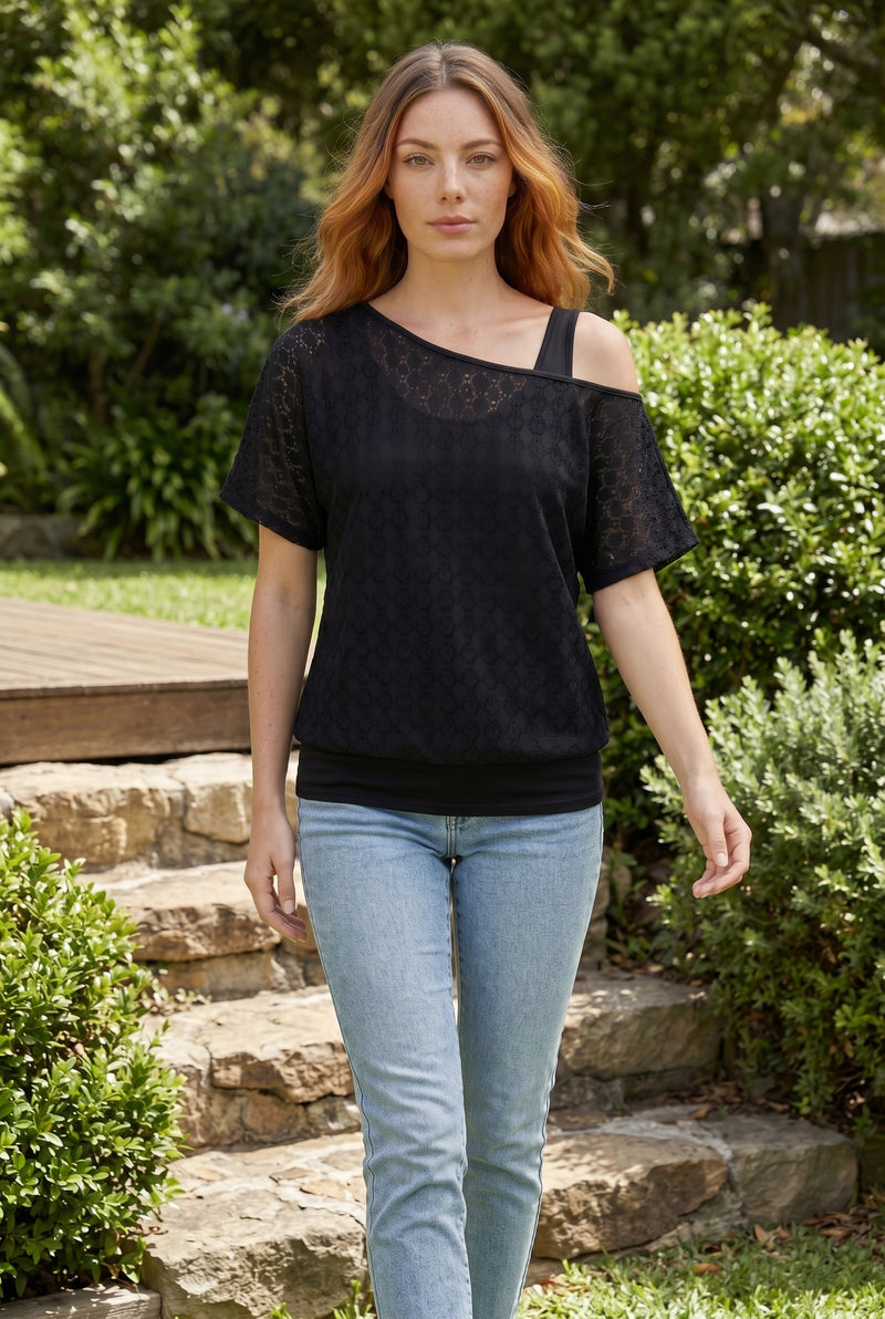 Black Lace Co Ord Set with Short Sleeves – photo 3