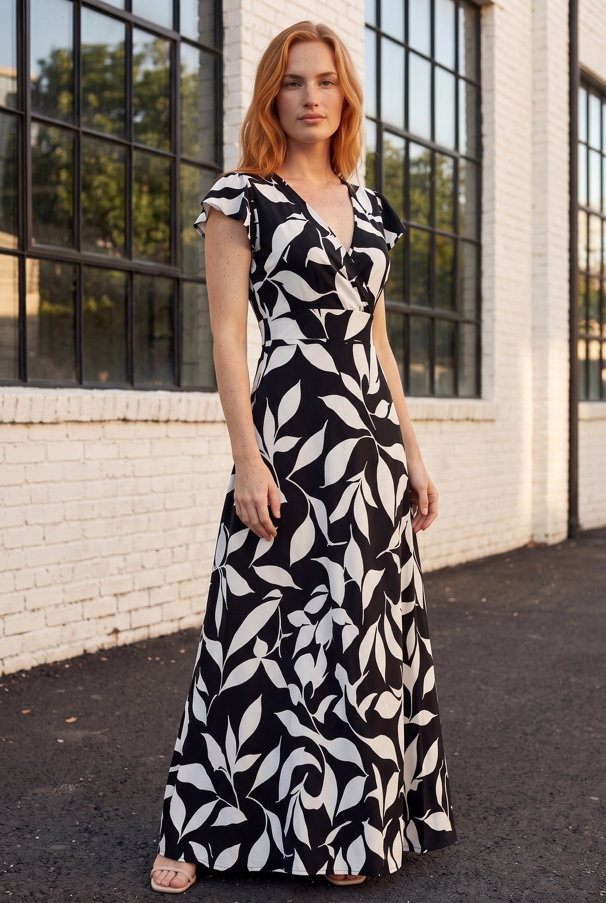 Robe longue à motifs portefeuille à manches courtes, coloris noir – photo 4