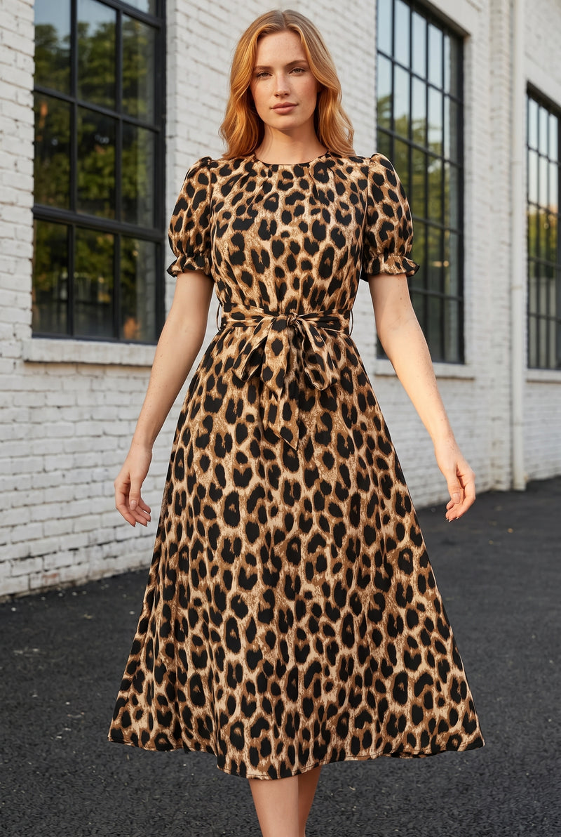 Leopard Print Midi Dress with Short Sleeves – photo 5