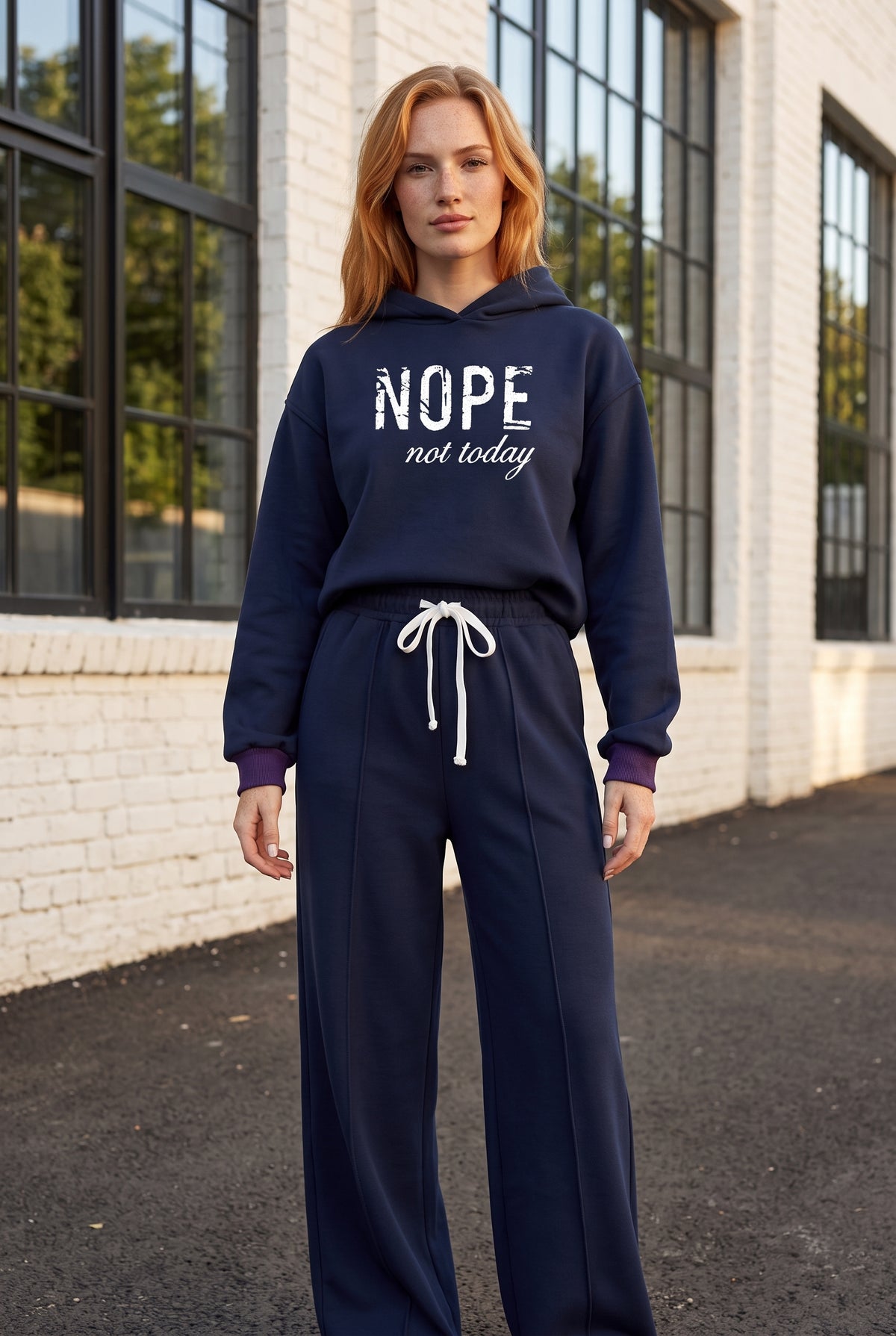 Long Sleeve Co-ord Set with Slogan Print in navy – photo 5