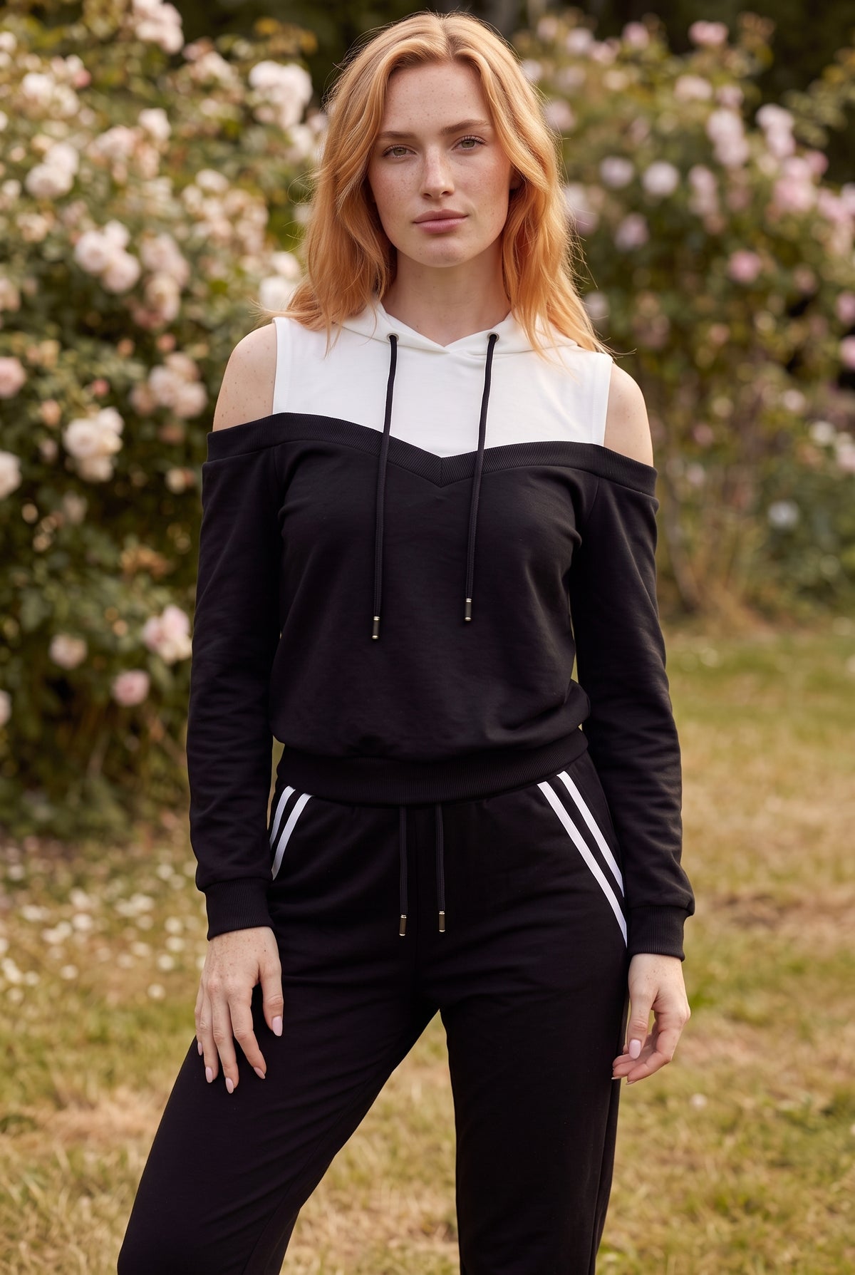 Schwarzes Set mit Kapuze und Cut-Outs – Foto 4