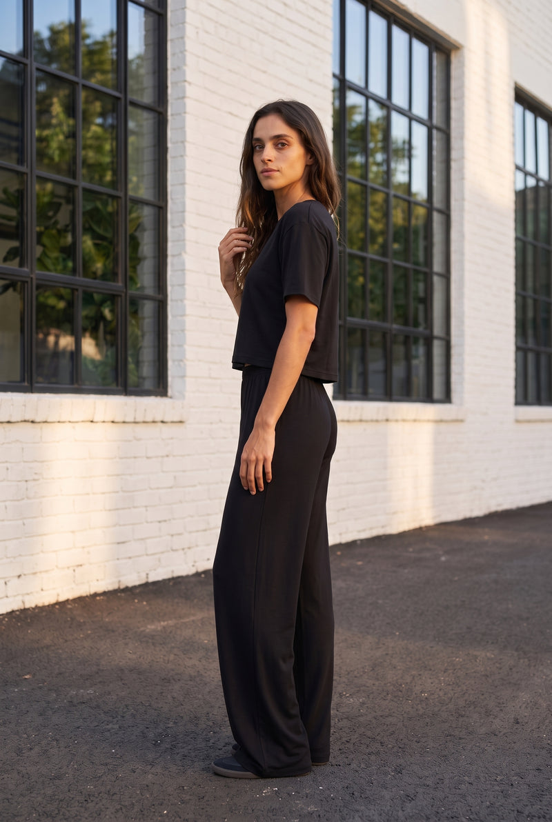 Black Short Sleeve Cropped Co-ord Set – photo 2