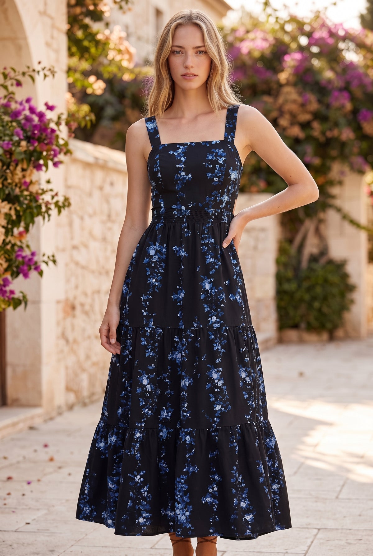 Floral Square Neck Strappy Maxi Dress in black – photo 4