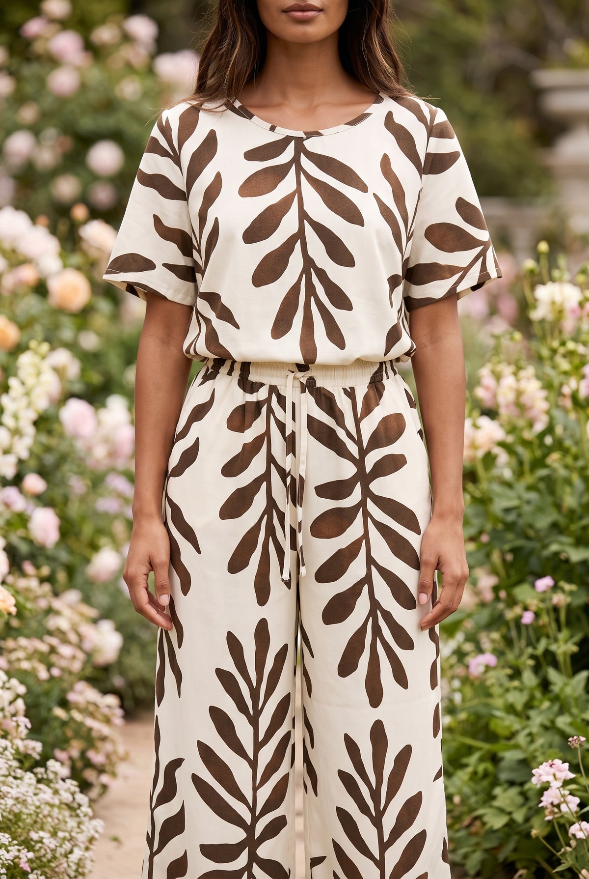 Brauner Jumpsuit mit Weitem Bein und Print – Foto 5