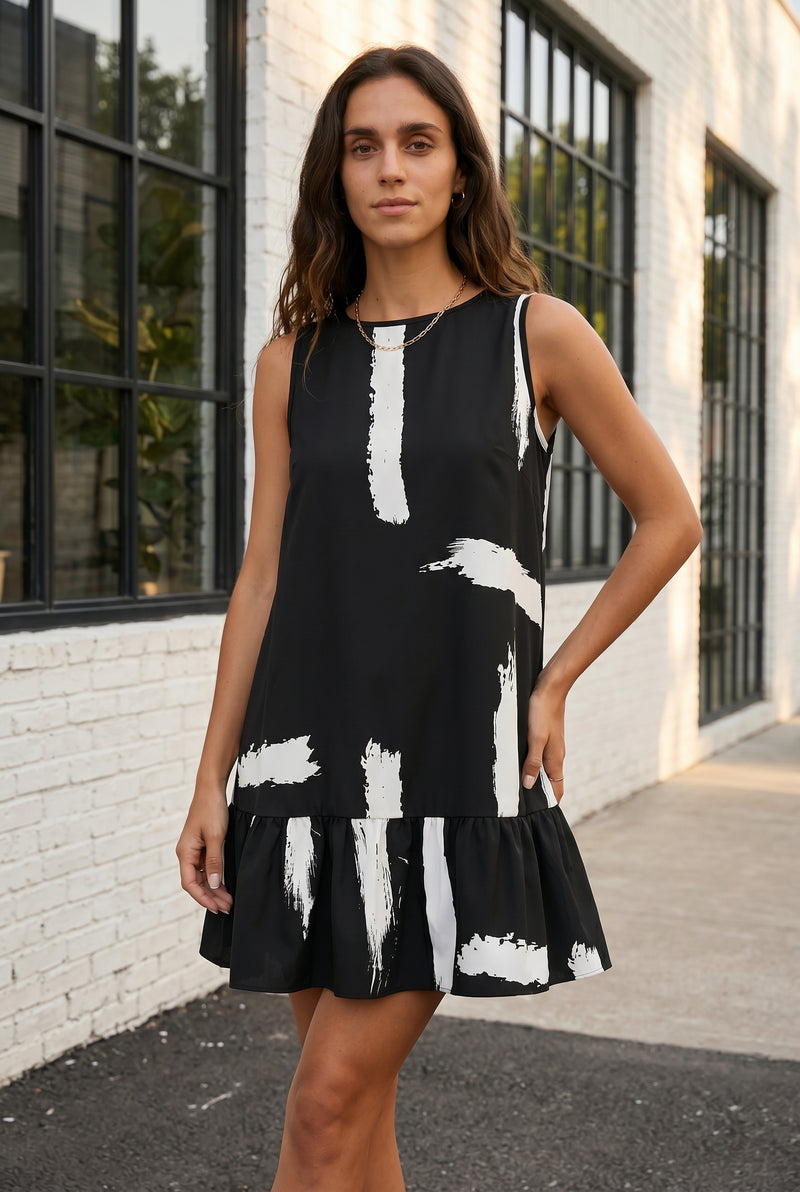 Black Abstract Print Sleeveless Mini Dress – photo 4