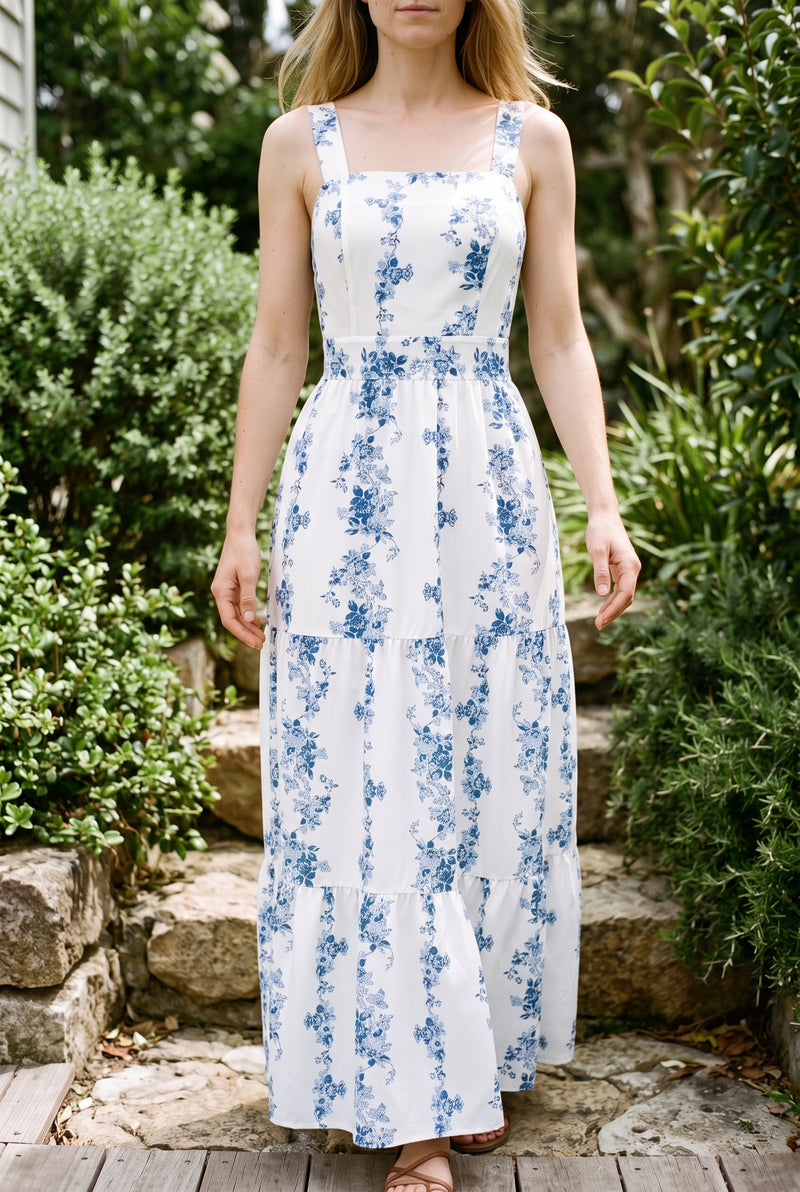 Floral Square Neck Strappy Maxi Dress in blue – photo 3