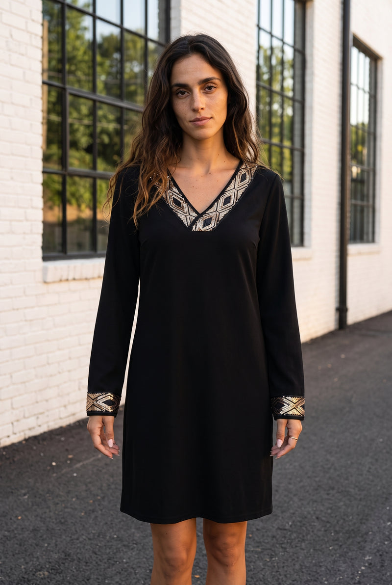 Robe courte noire à manches longues et sequins – photo 5