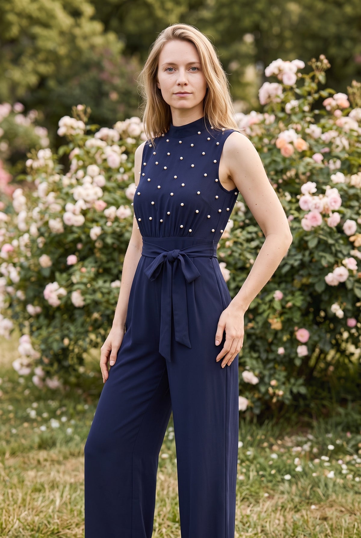 Ärmelloser Rollkragen Jumpsuit mit Weitem Bein in Marine – Foto 4