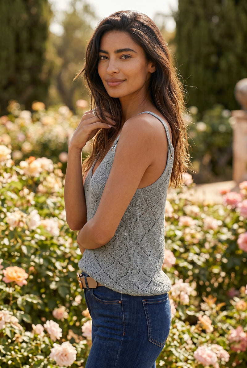 Grey V Neck Strappy Top with Ring Detail in gray – photo 2