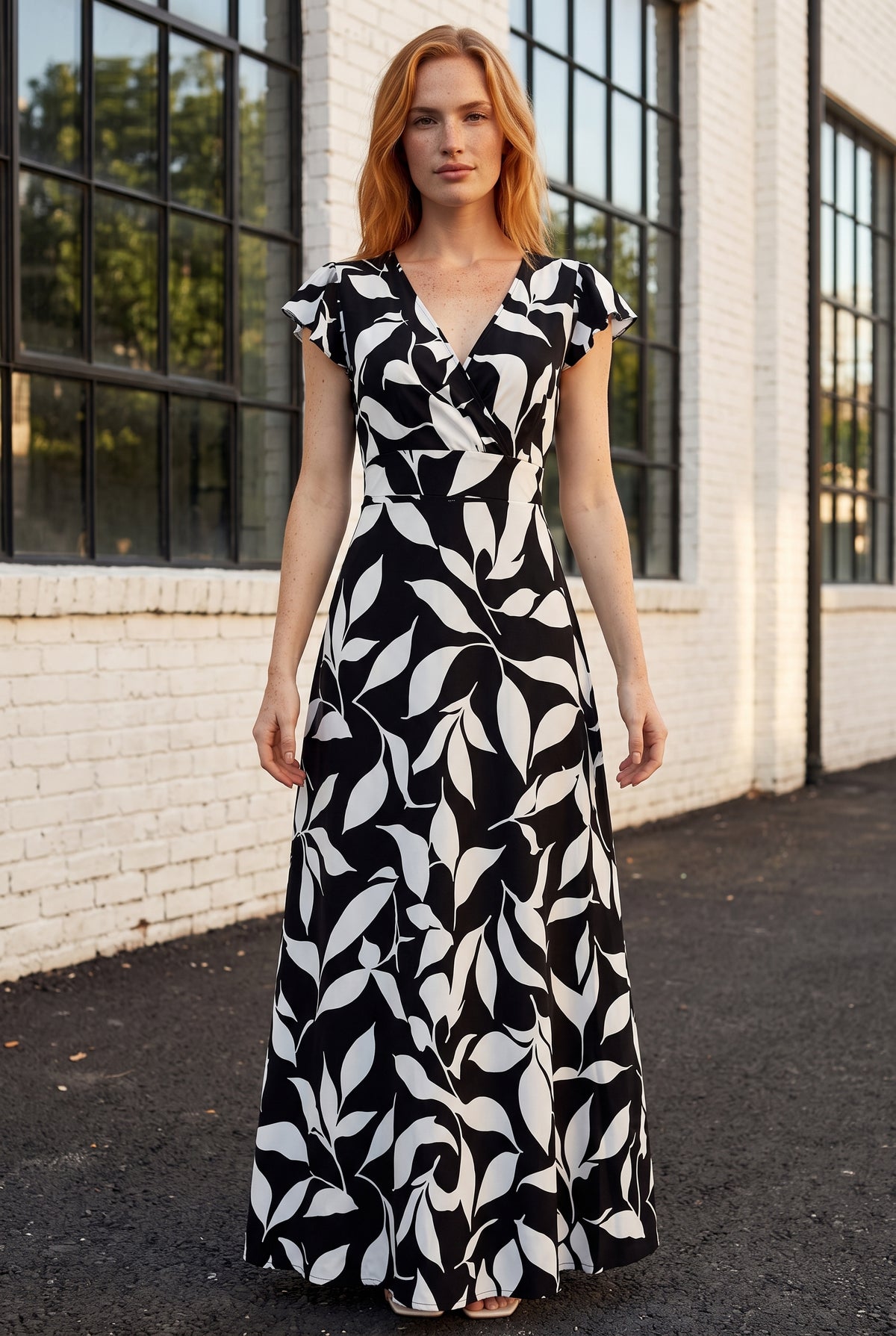 Robe longue à motifs portefeuille à manches courtes, coloris noir – photo 5
