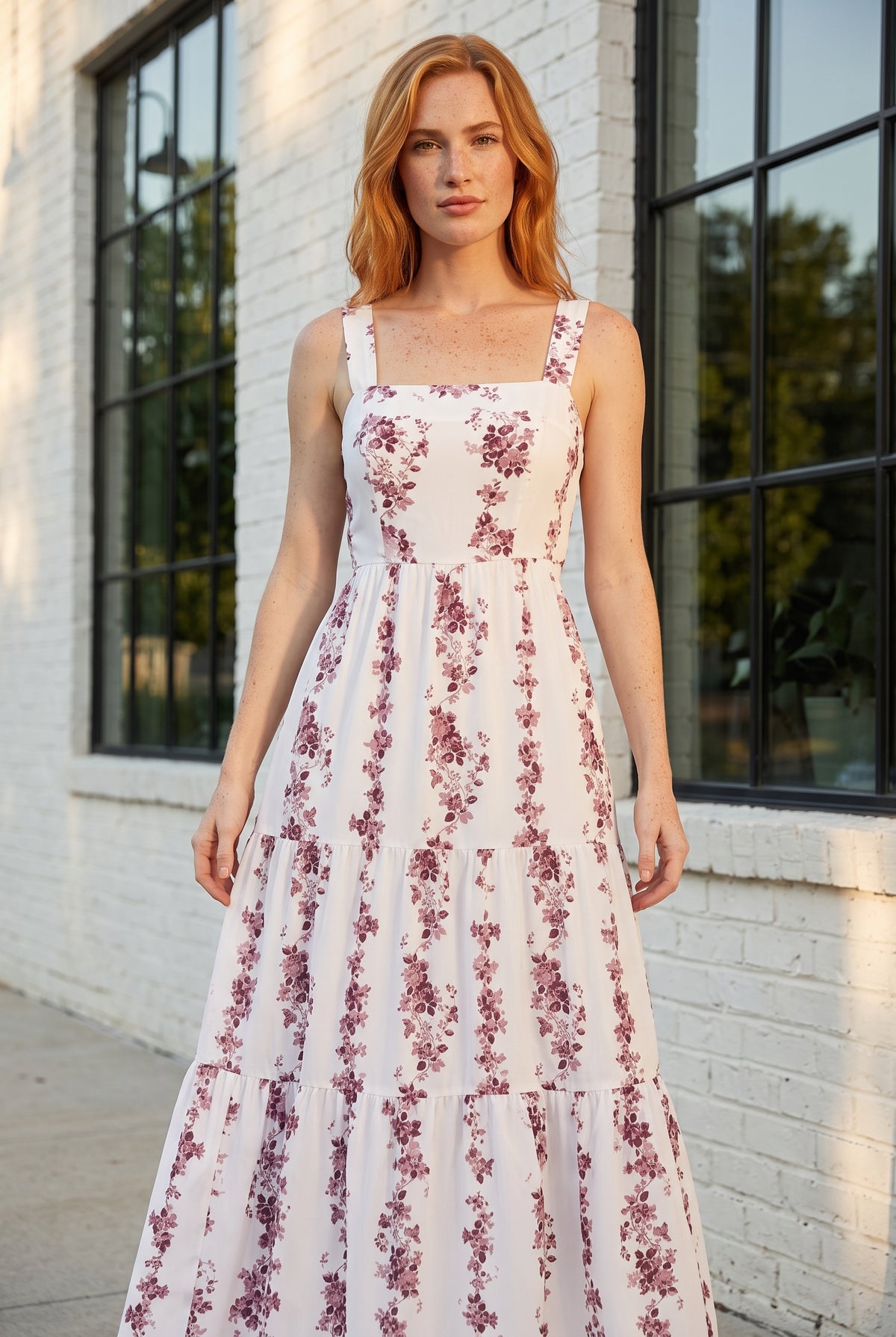 Floral Square Neck Strappy Maxi Dress in burgundy – photo 5
