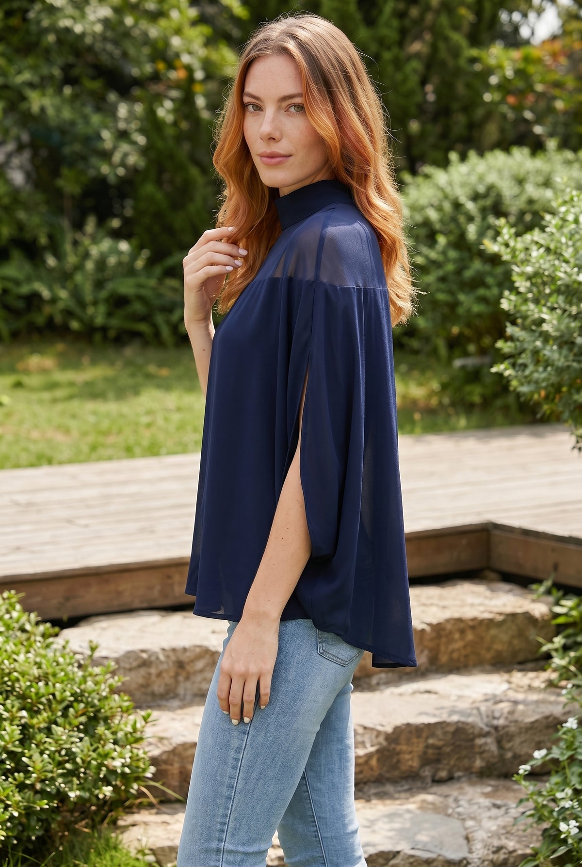 Oversized Long Sleeve Top with Turtleneck in navy – photo 2