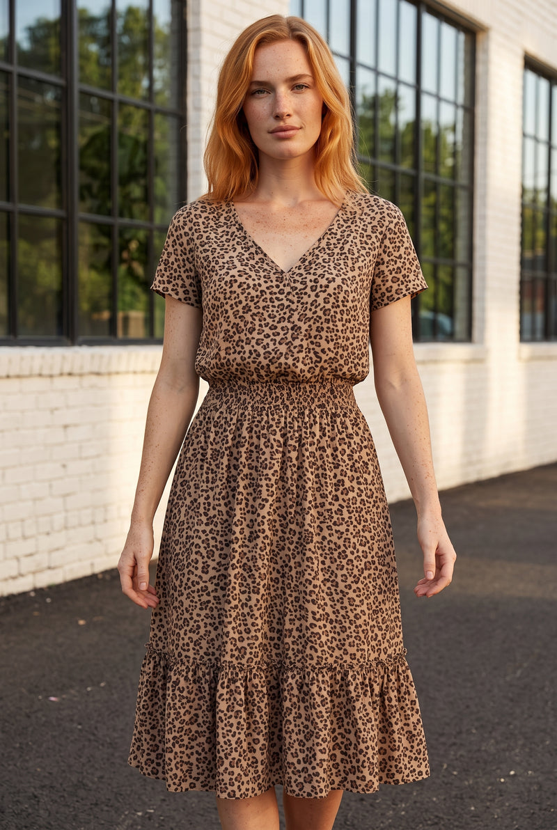 Leopard Print V-Neck Midi Dress with Short Sleeves – photo 5