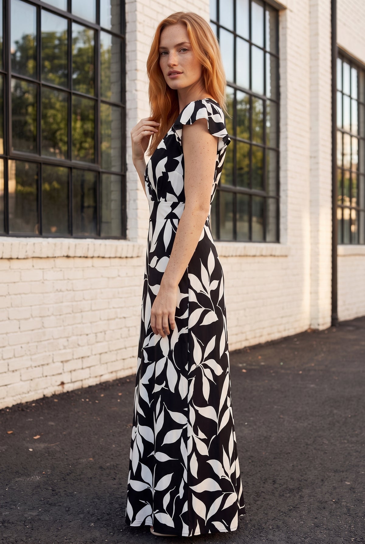Robe longue à motifs portefeuille à manches courtes, coloris noir – photo 2