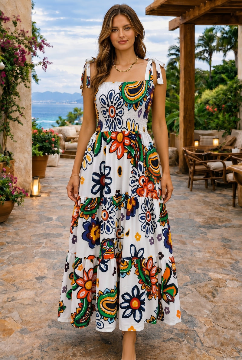 Floral Print Strappy Cotton Midi Dress in patterned – photo 5