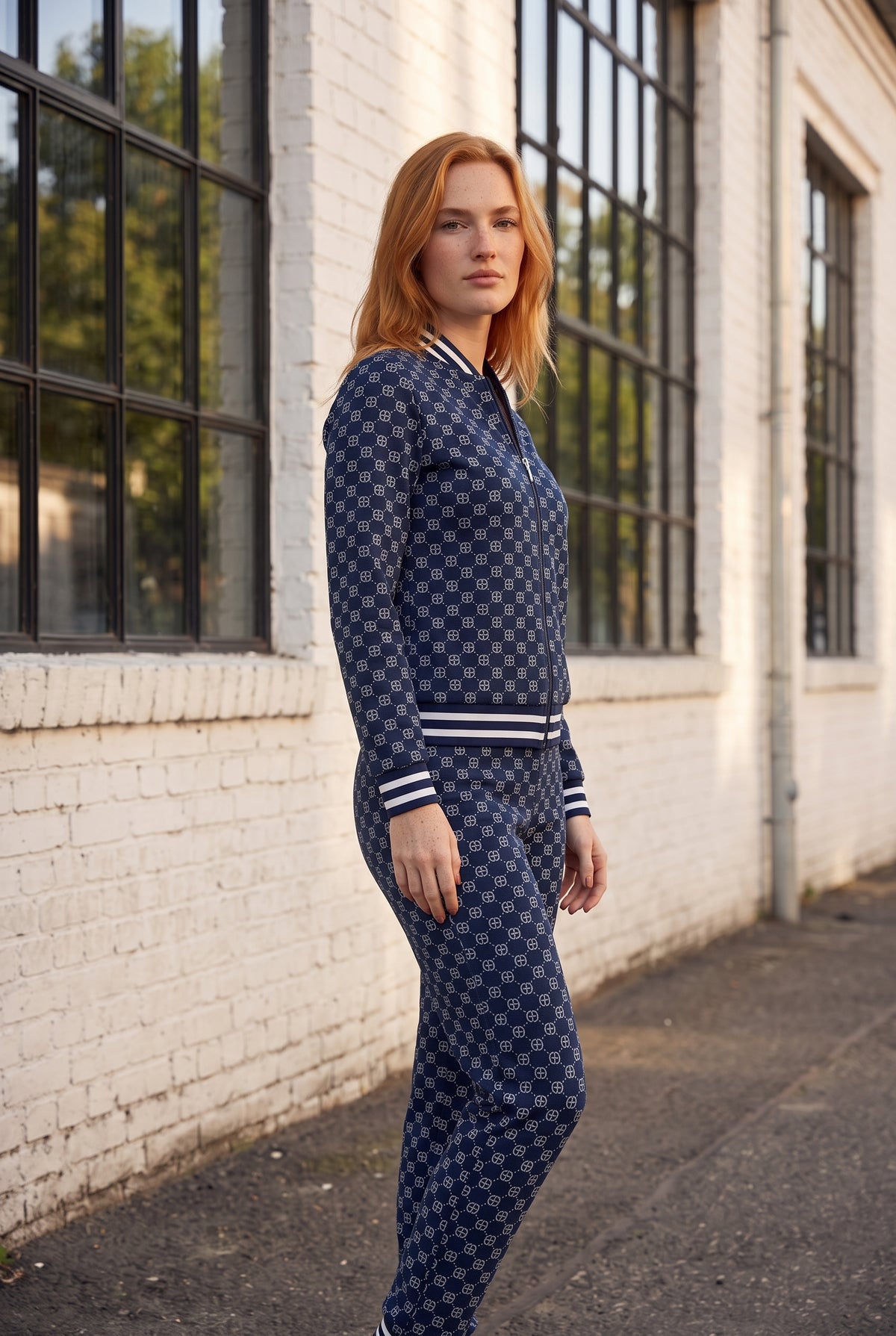 Gemusterter Langarm Zweiteiler mit Reißverschluss – Foto 4