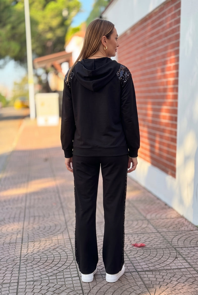 Black Sequin Co-ord Set with Hood and Zip – photo 4