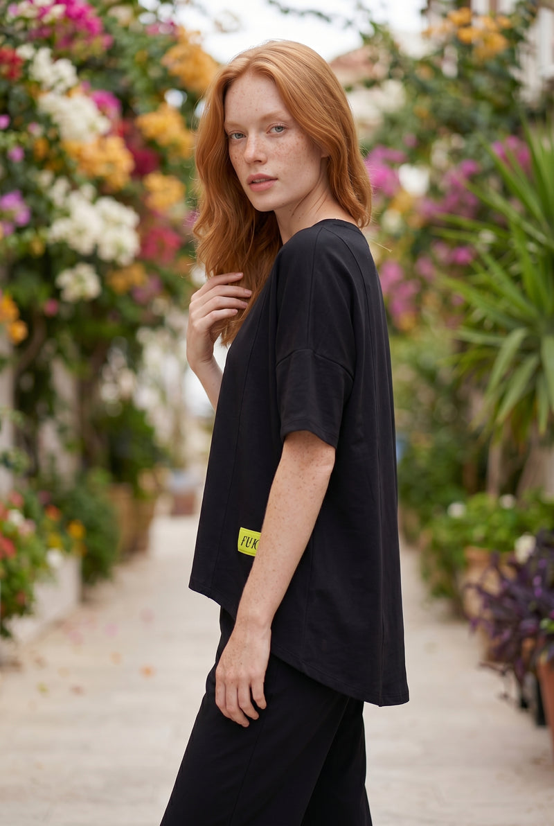 Short Sleeve Crew Neck Viscose Co-ord Set in black – photo 4