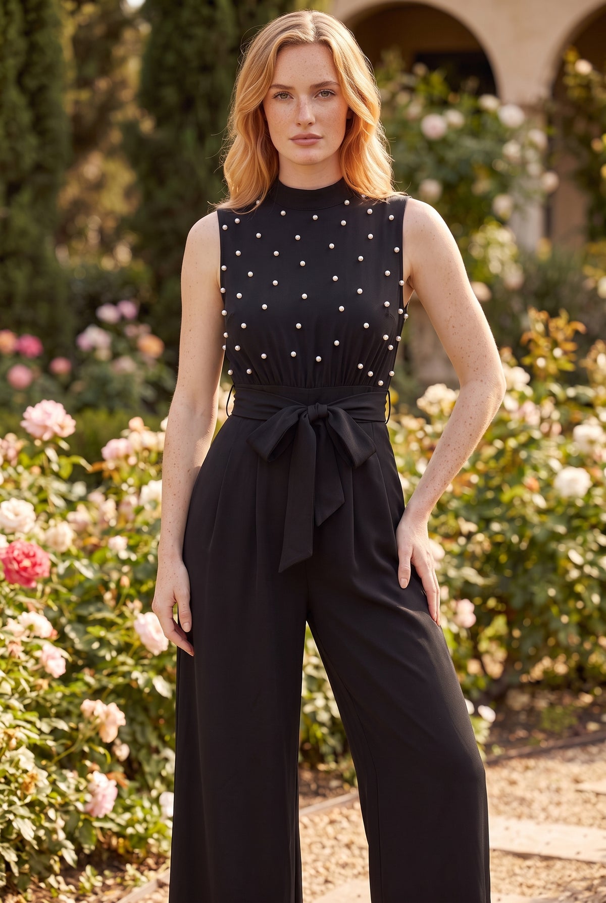 Ärmelloser Rollkragen Jumpsuit mit Weitem Bein in Schwarz – Foto 4