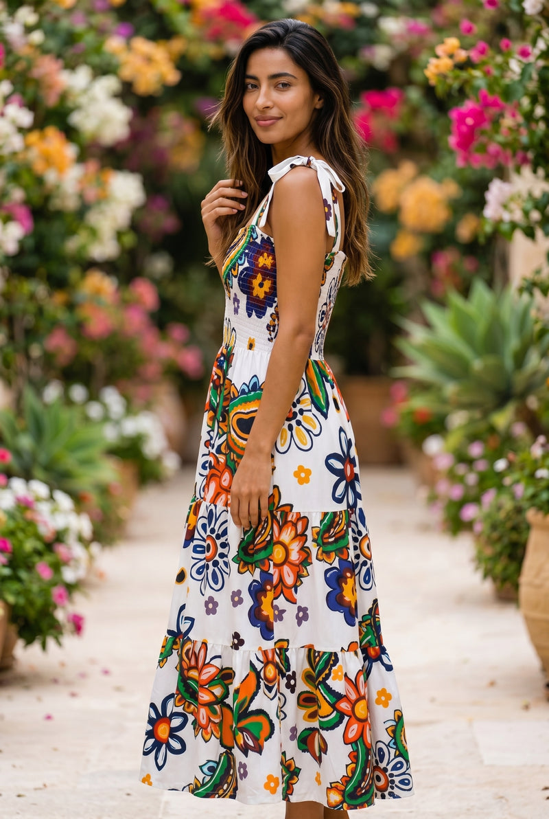 Floral Print Strappy Cotton Midi Dress in patterned – photo 2