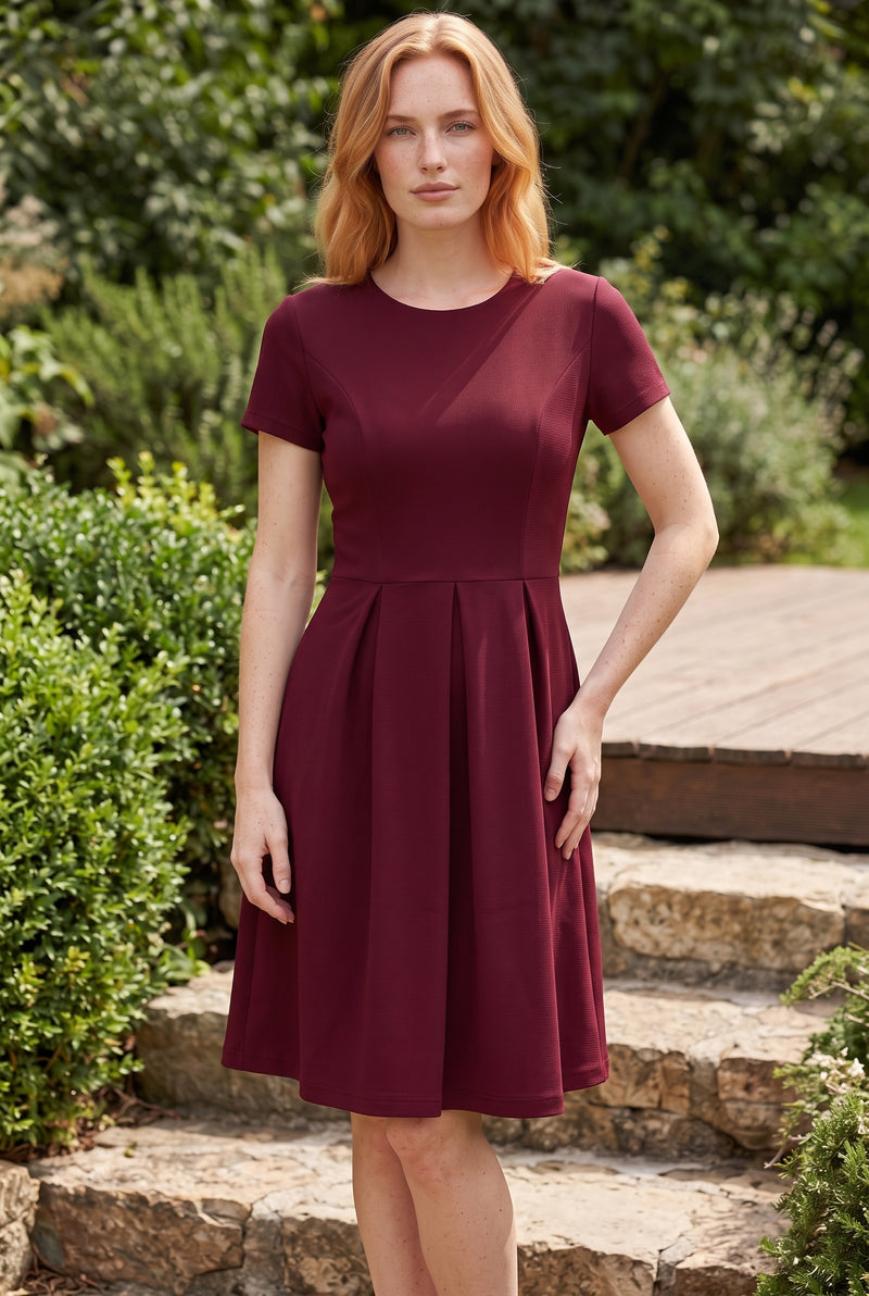Rotes A Linie Midikleid mit kurzen Ärmeln – Foto 4