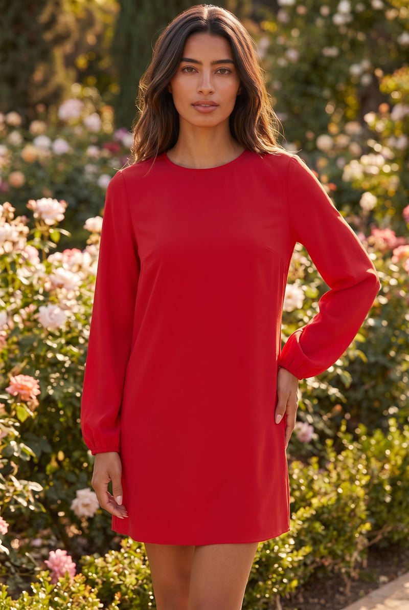 Rotes Langarm Minikleid aus Krepp – Foto 4