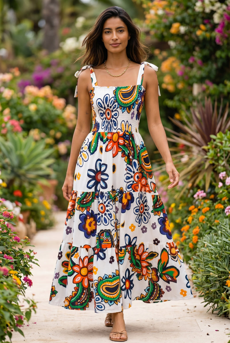 Floral Print Strappy Cotton Midi Dress in patterned – photo 3