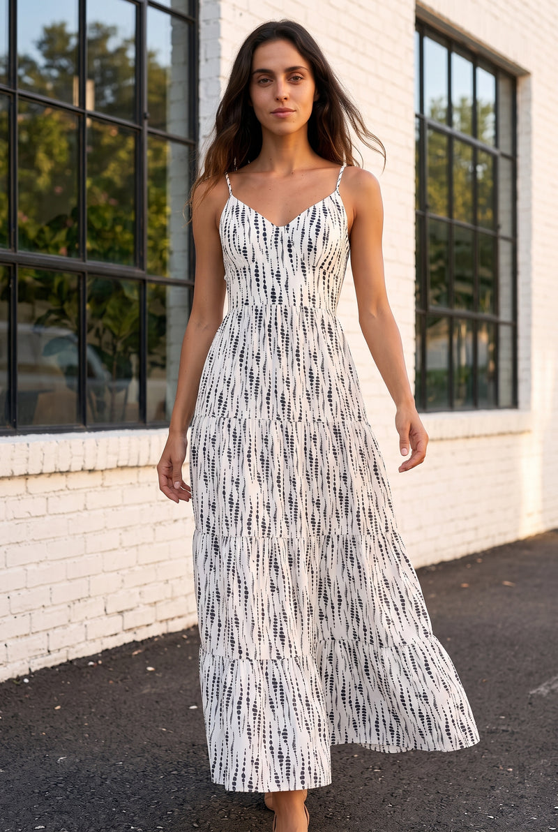 White Patterned V-Neck Strappy Maxi Dress – photo 3