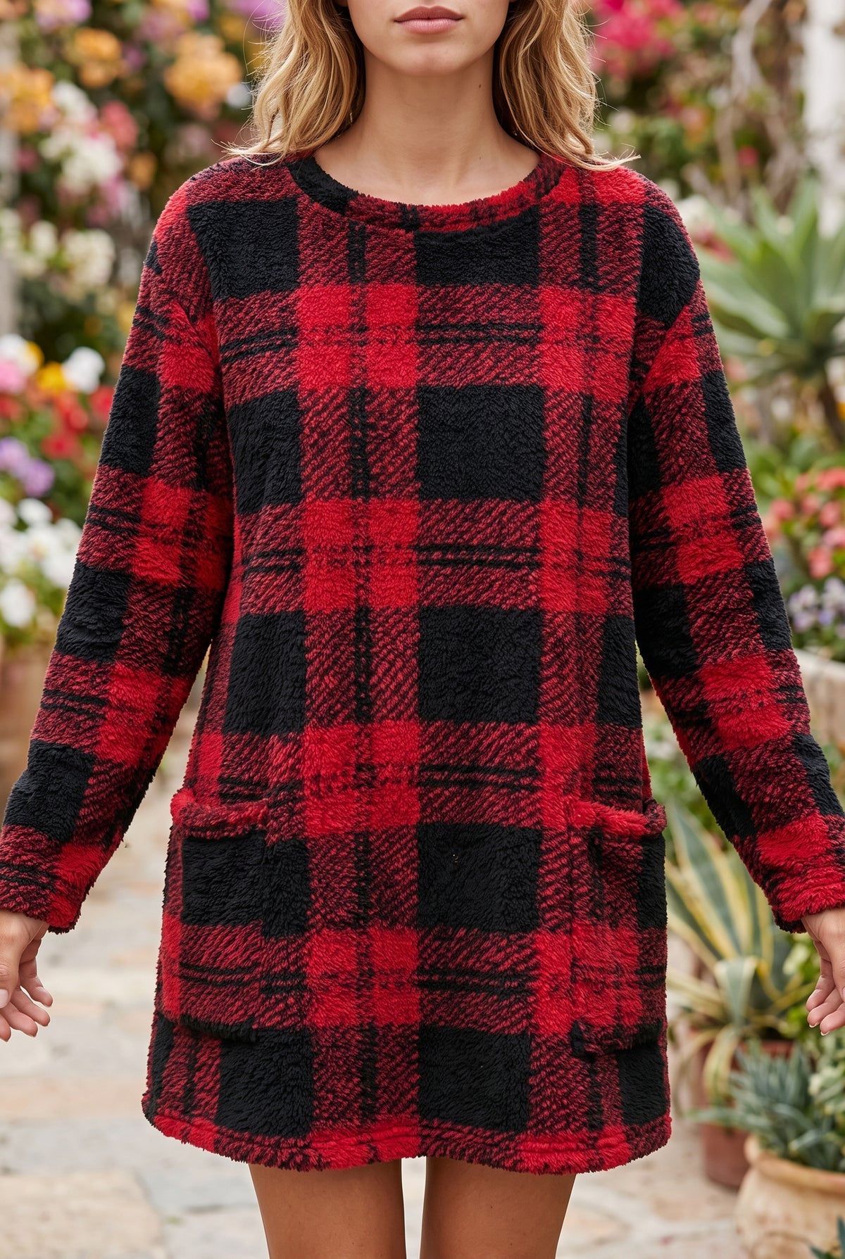 Red Checked Long Sleeve Tunic with Pockets – photo 5
