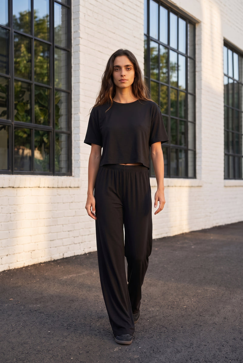 Black Short Sleeve Cropped Co-ord Set – photo 3