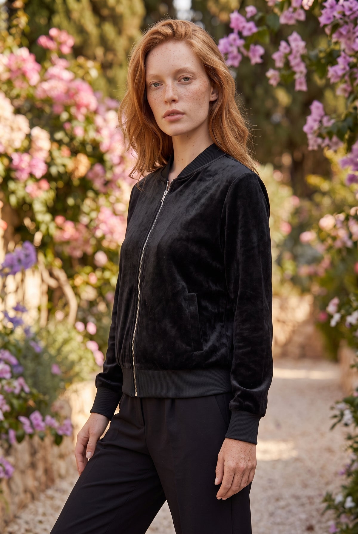 Black Suede Zip Front Jacket with Long Sleeves – photo 4