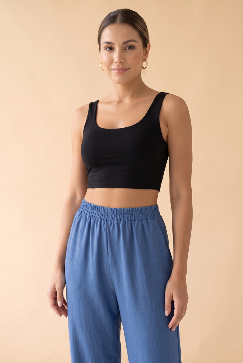 Elasticated Waist Linen Trousers with Cut-Outs in blue – photo 5