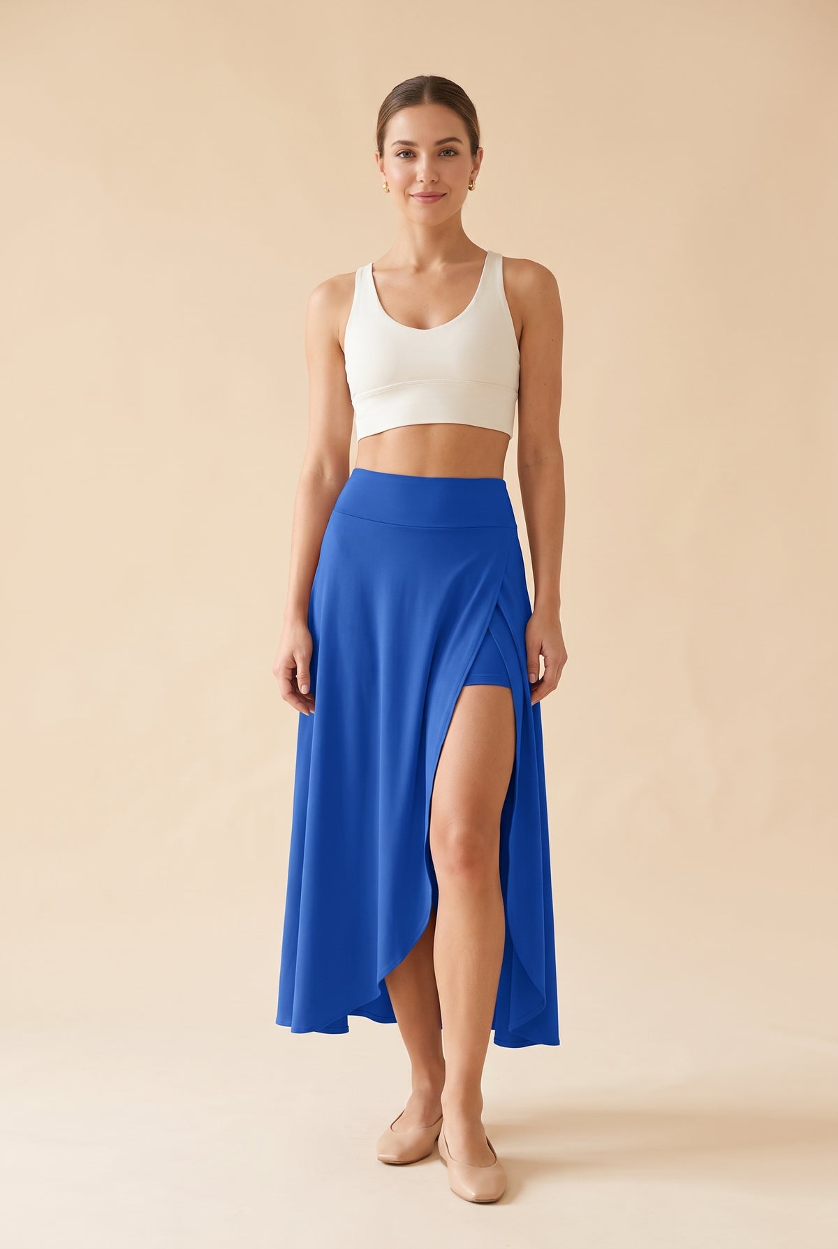 Asymmetric Crepe Midi Skirt with Pocket in sax blue