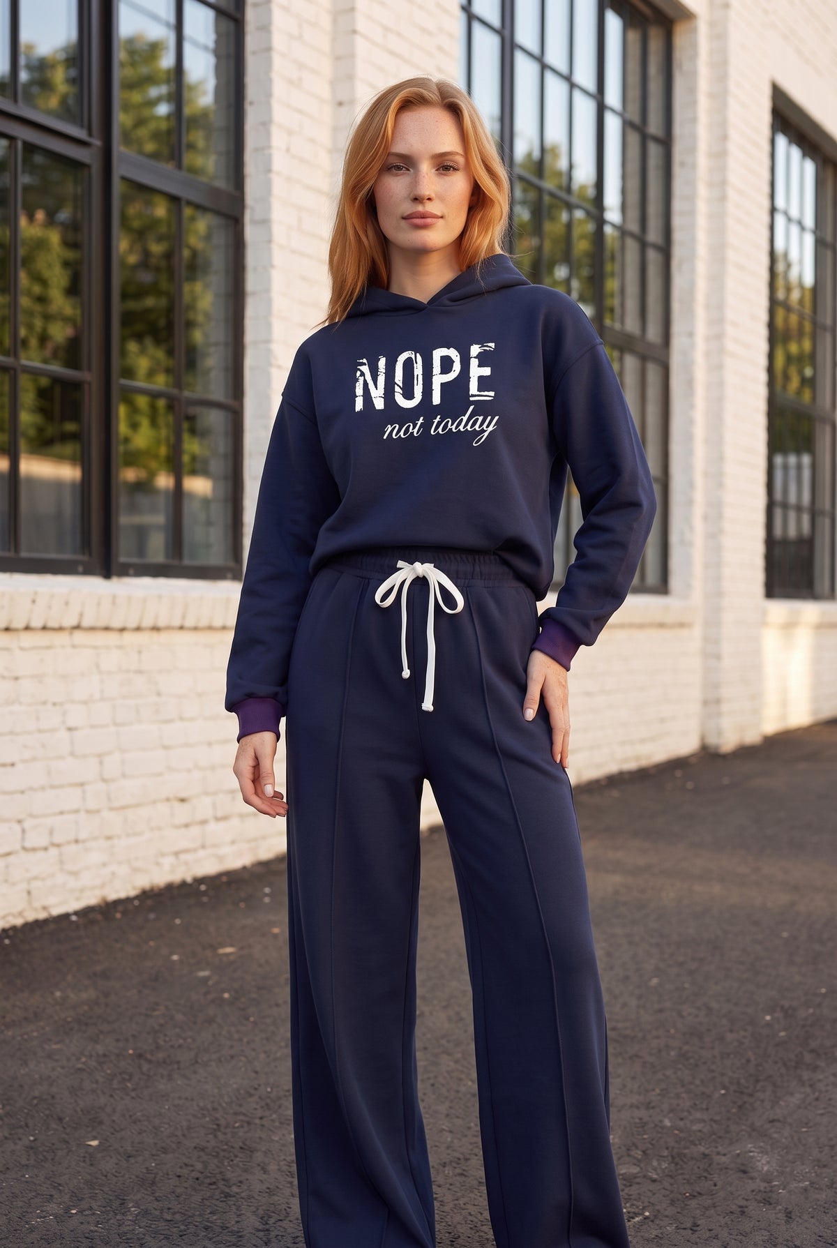 Long Sleeve Co-ord Set with Slogan Print in navy – photo 4