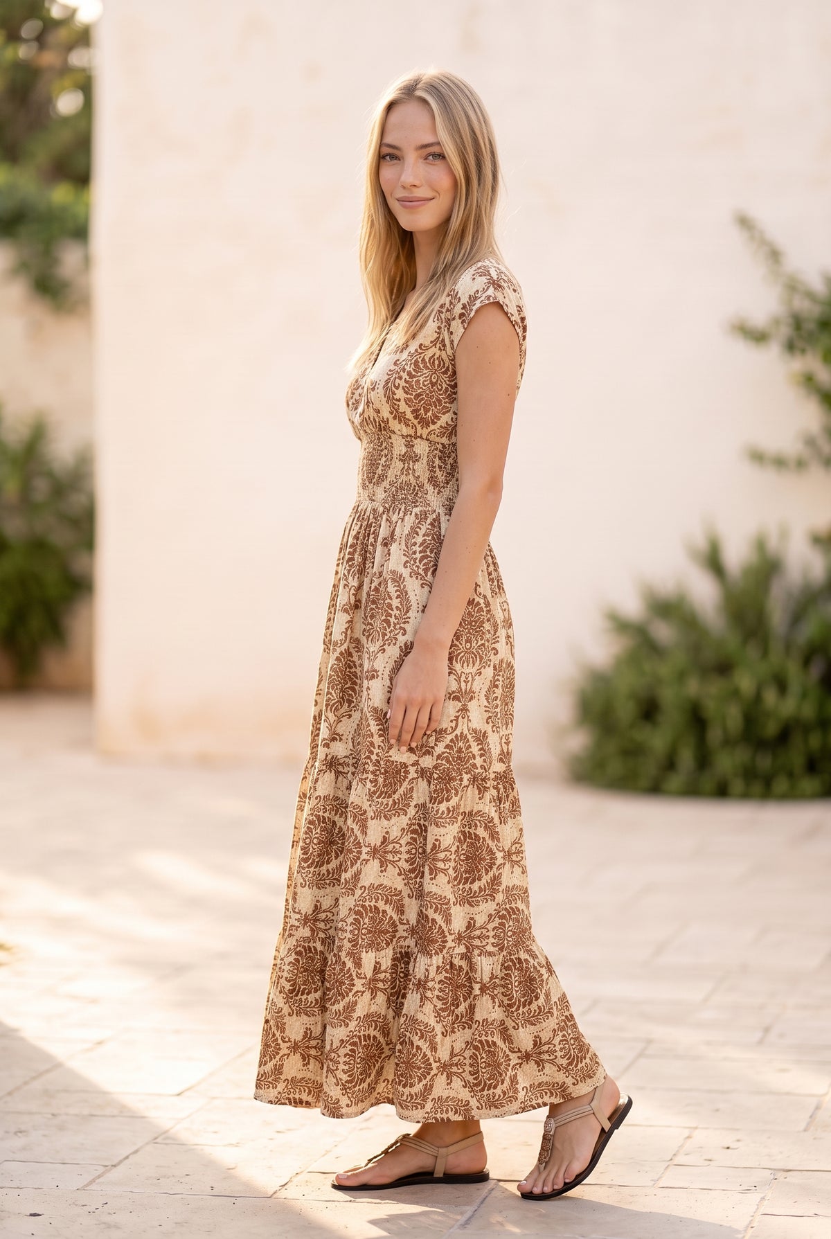 Polka Dot Wrap Maxi Dress with Short Sleeves in brown 1 – photo 4