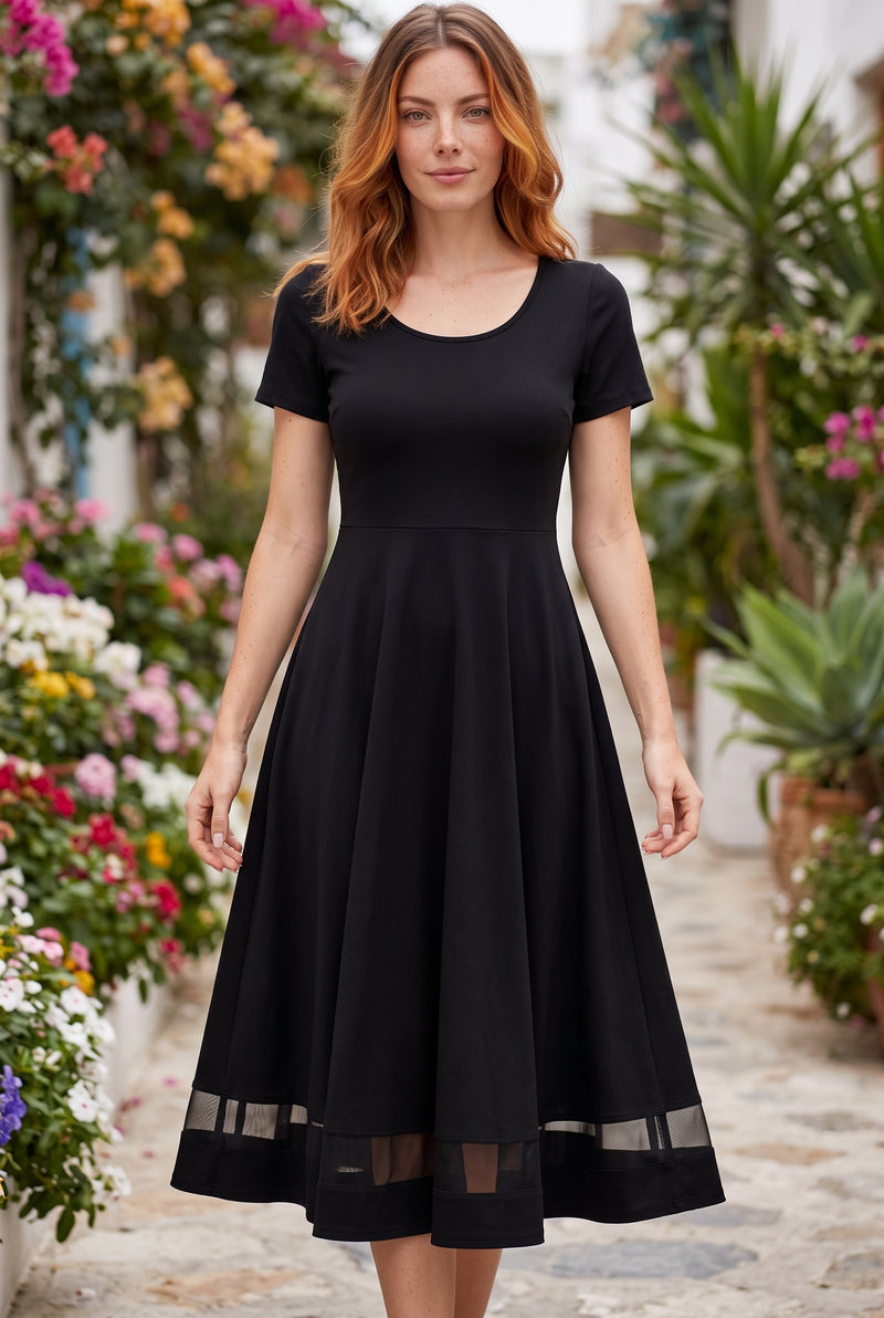 Kurzarm Midikleid aus Krepp mit Rundhalsausschnitt in Schwarz – Foto 5