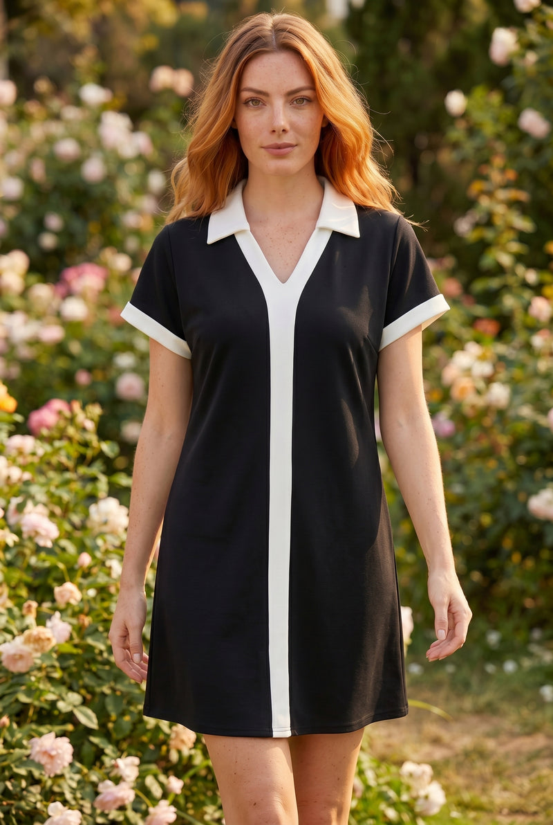 Robe courte à col et manches courtes, coloris noir – photo 4
