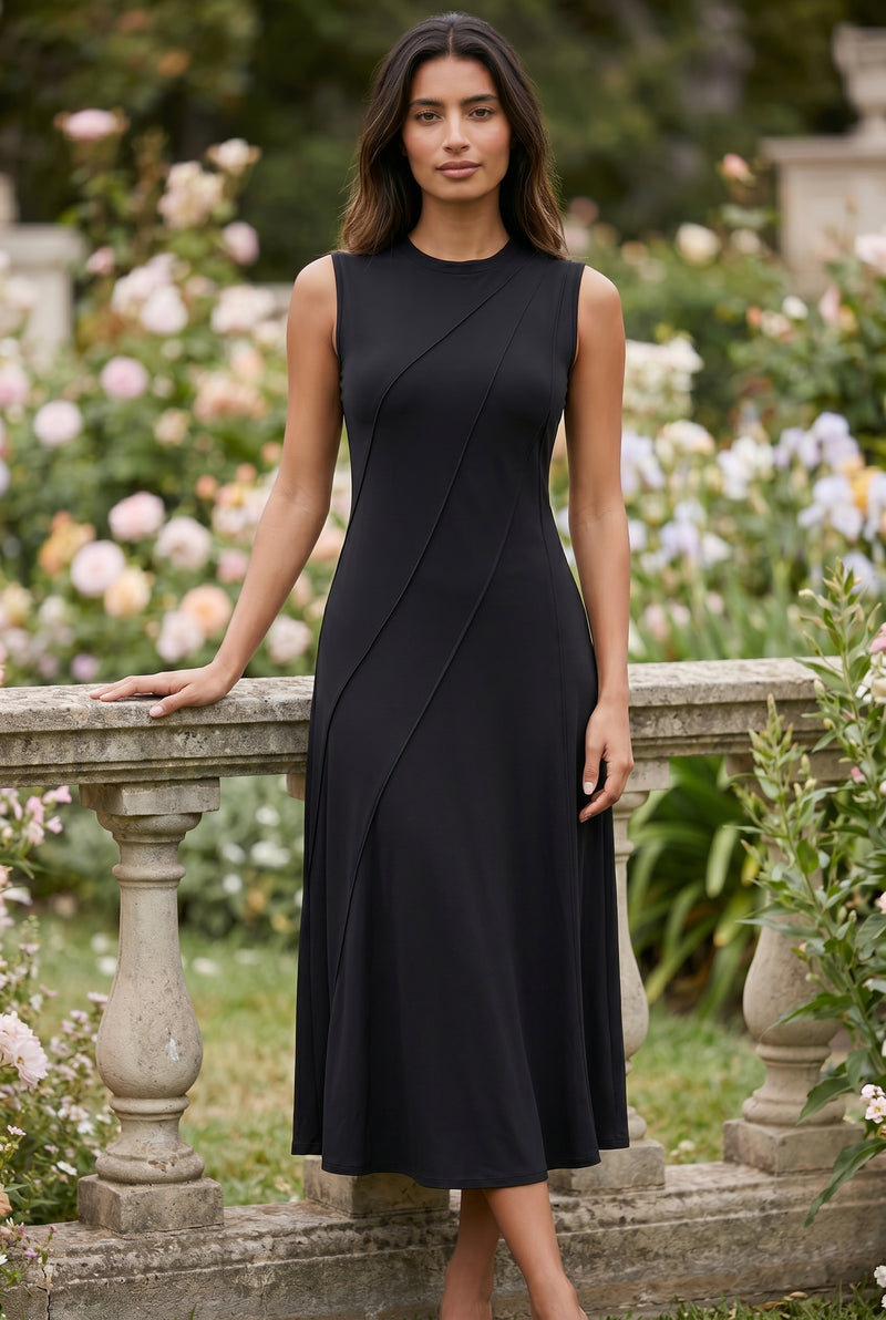 Sleeveless Crew Neck Viscose Midi Dress in black – photo 4