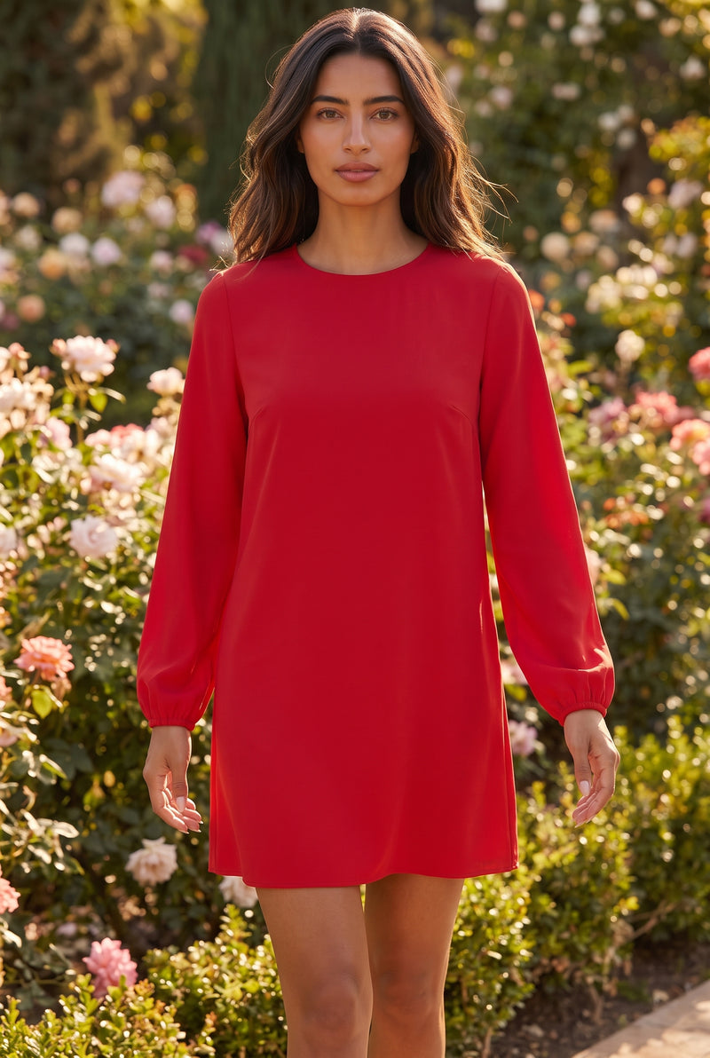 Rotes Langarm Minikleid aus Krepp – Foto 3