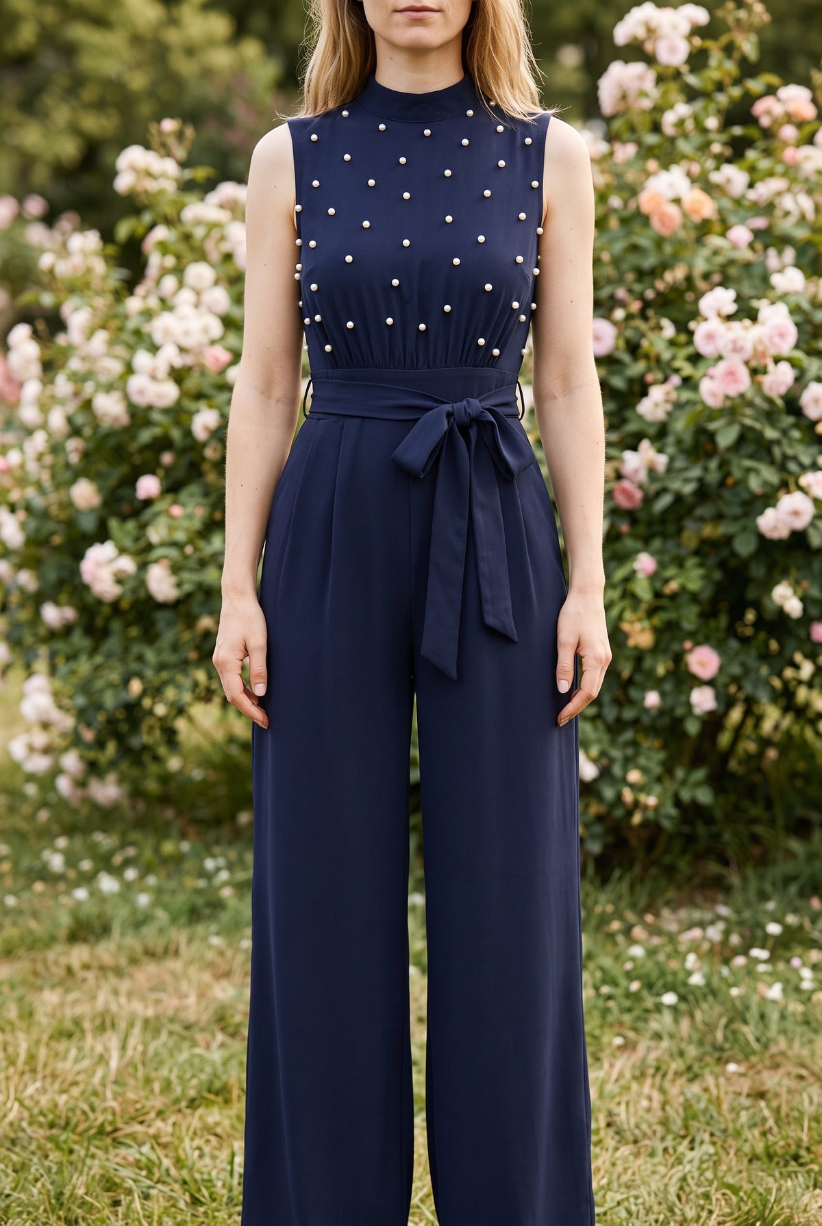 Ärmelloser Rollkragen Jumpsuit mit Weitem Bein in Marine – Foto 5