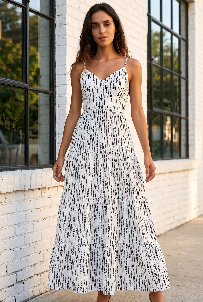White Patterned V-Neck Strappy Maxi Dress – photo 5