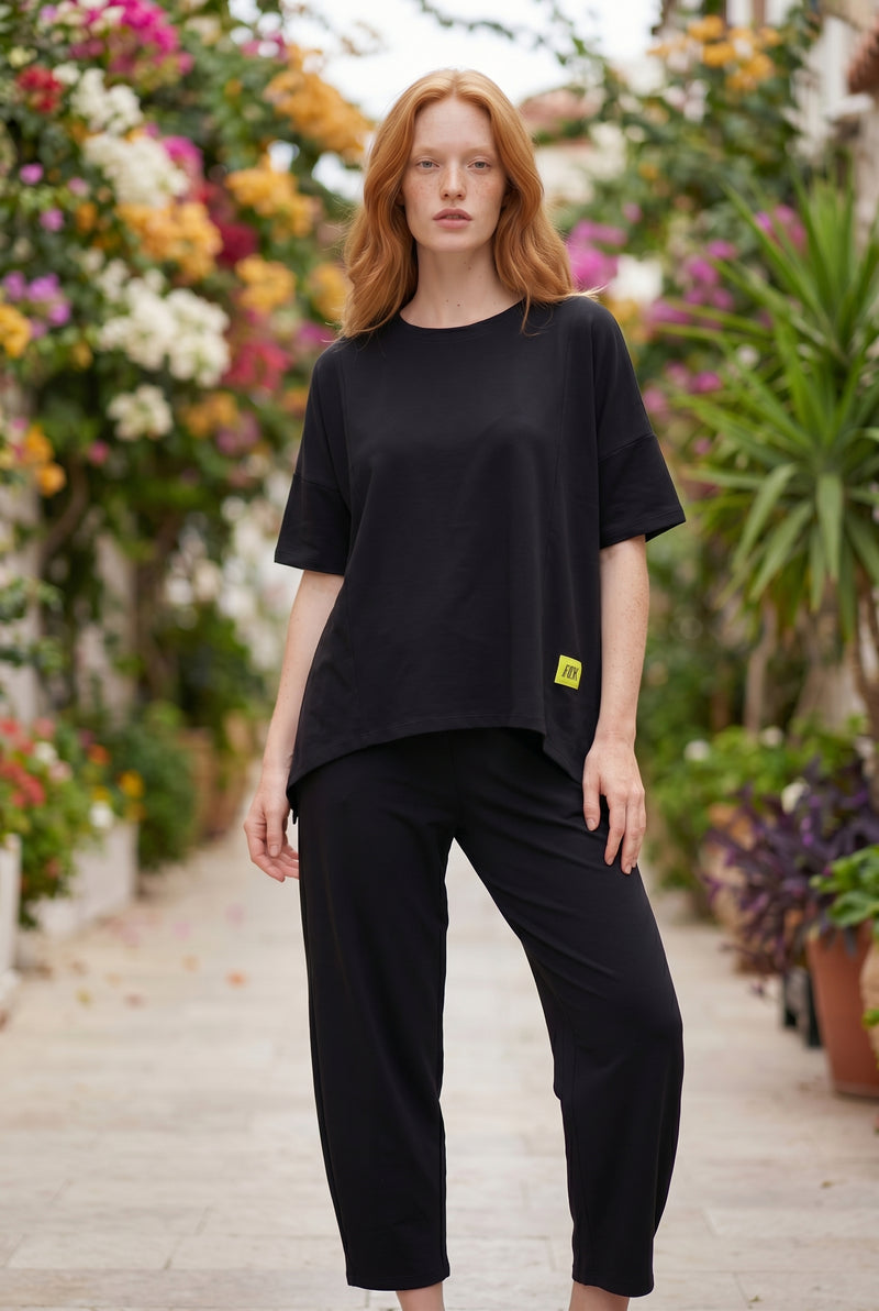 Short Sleeve Crew Neck Viscose Co-ord Set in black – photo 5