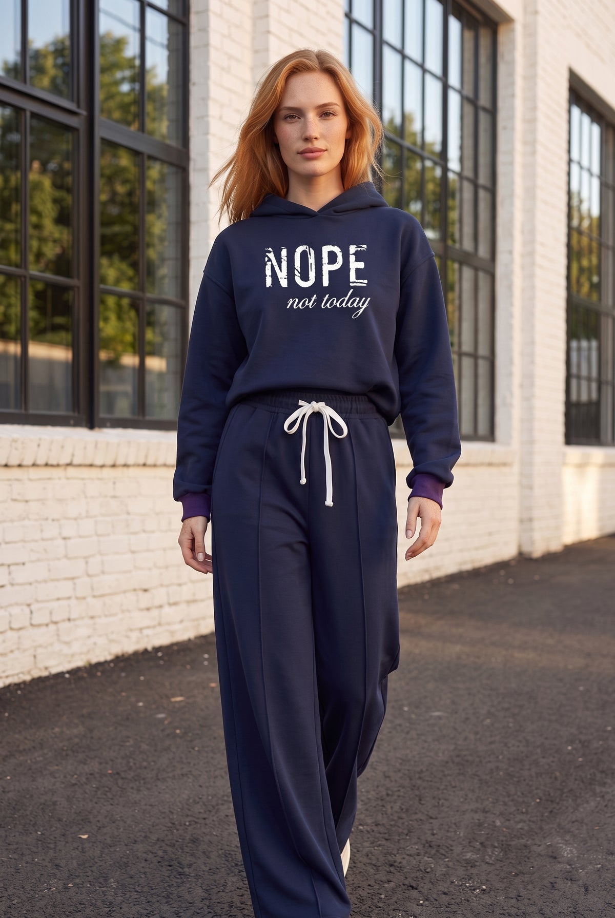 Long Sleeve Co-ord Set with Slogan Print in navy – photo 3