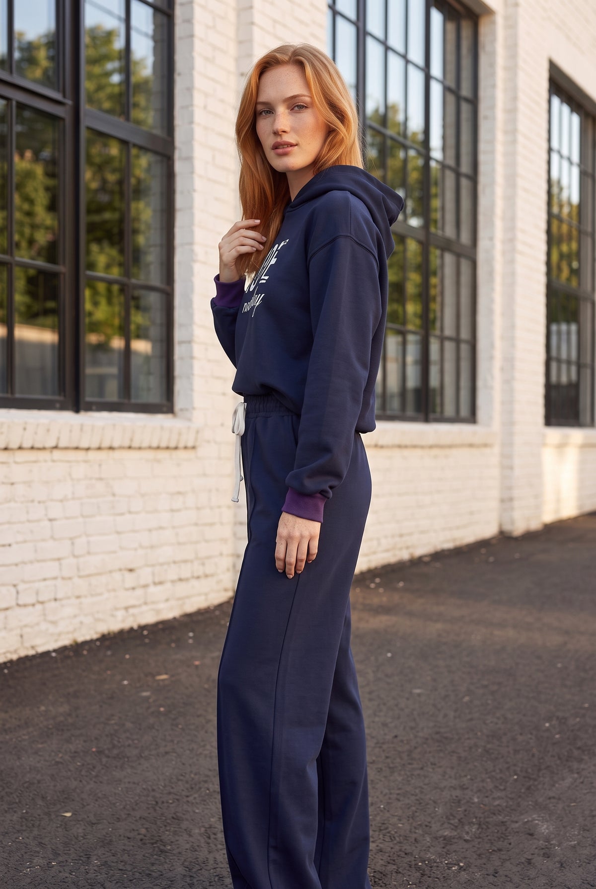 Long Sleeve Co-ord Set with Slogan Print in navy – photo 2